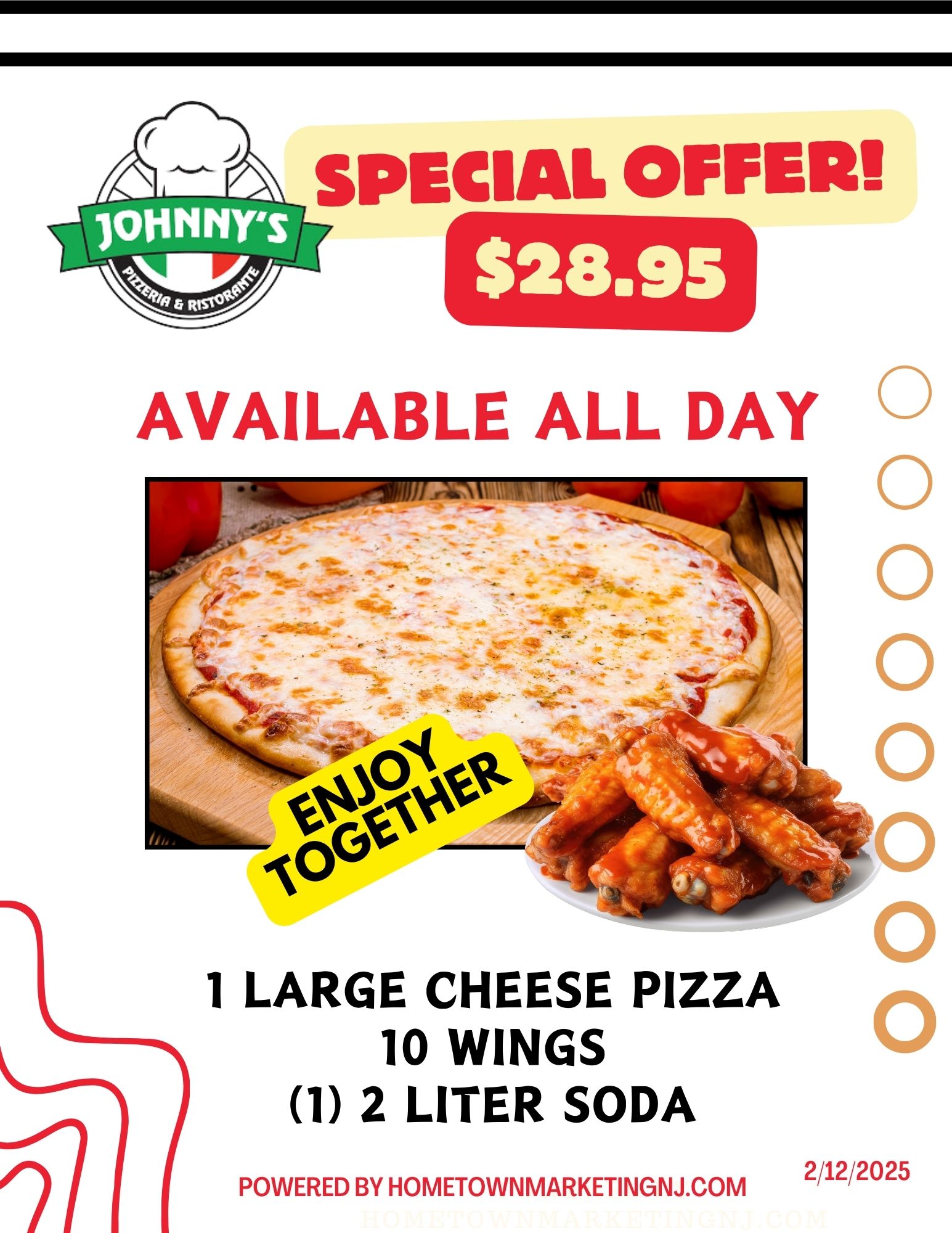 Johnnys Lunch Special Pie and Wings 2122025 